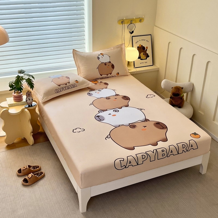 91家纺网 家纺一手货源 找家纺 蘭菲家纺 2025新款全棉大版卡皮巴拉系列单品床笠 沉浸式