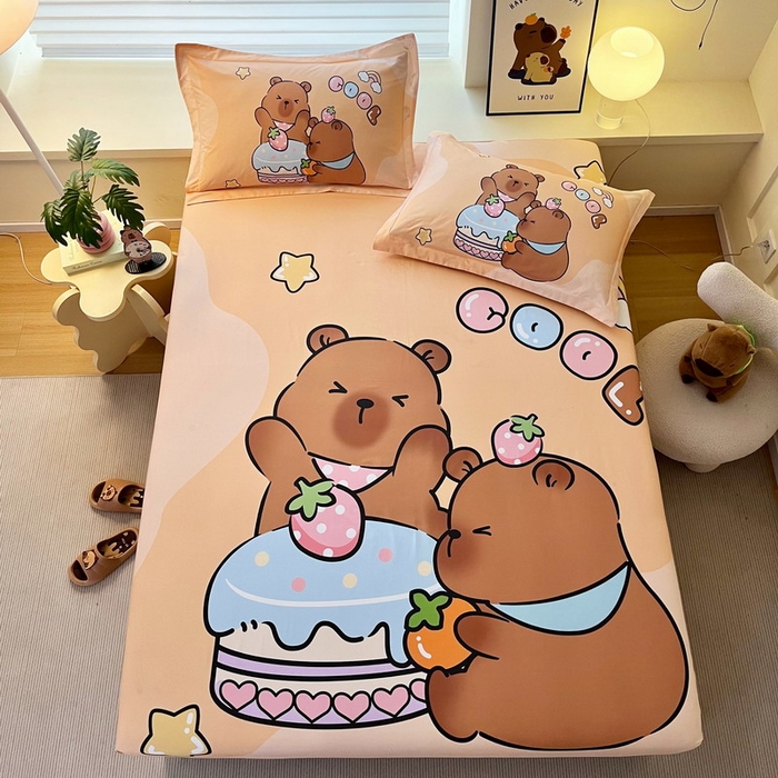 91家纺网 家纺一手货源 找家纺 蘭菲家纺 2025新款全棉大版卡皮巴拉系列单品床笠 爱卡皮