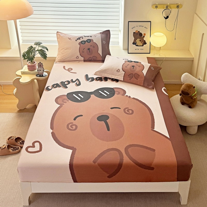 91家纺网 家纺一手货源 找家纺 蘭菲家纺 2025新款全棉大版卡皮巴拉系列单品床笠 皮小蛋