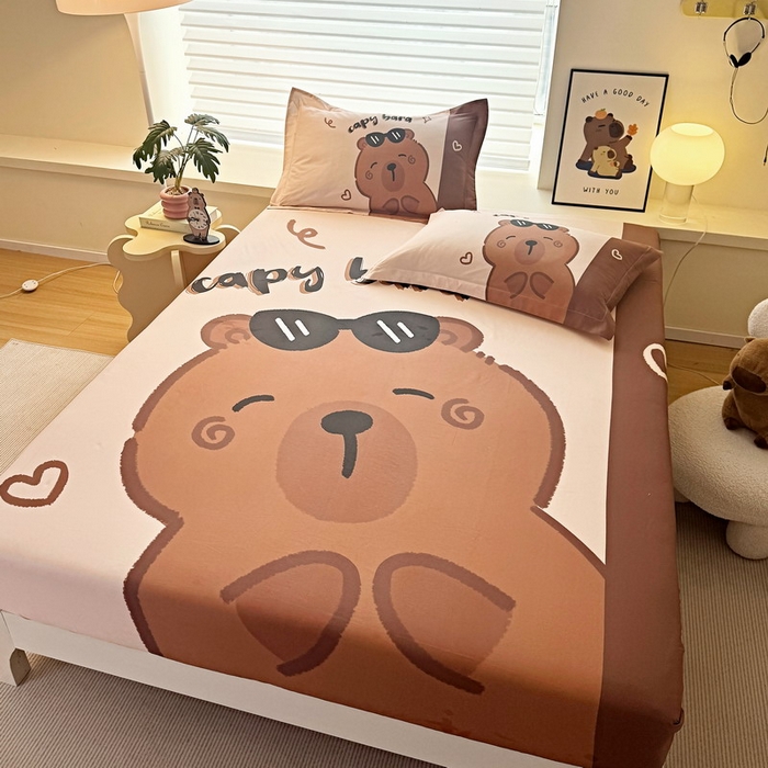 91家纺网 家纺一手货源 找家纺 蘭菲家纺 2025新款全棉大版卡皮巴拉系列单品床笠 皮小蛋