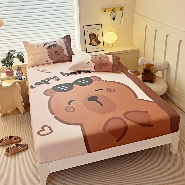 91家纺网 家纺一手货源 找家纺 蘭菲家纺 2025新款全棉大版卡皮巴拉系列单品床笠 皮小蛋