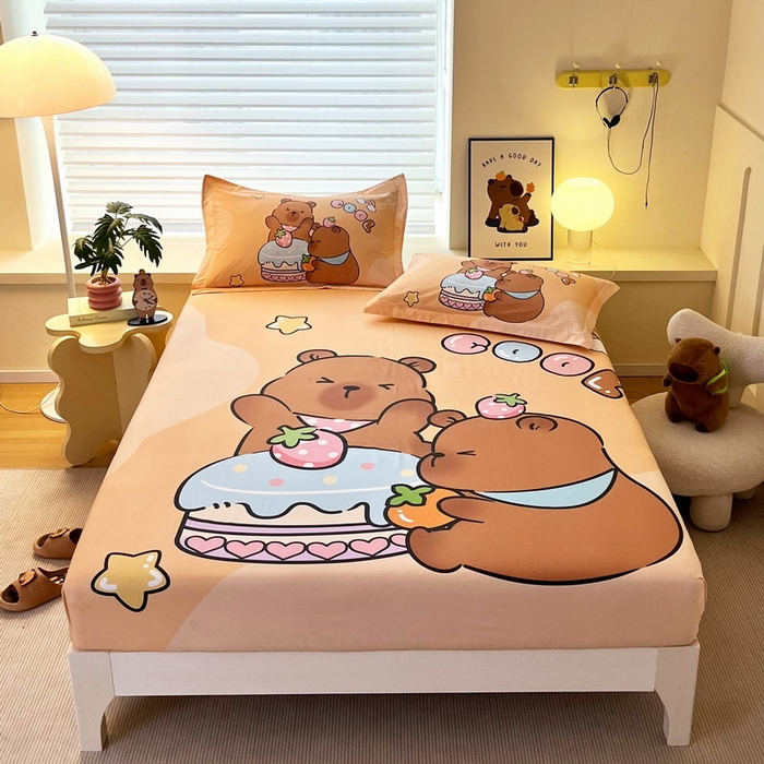 91家纺网 家纺一手货源 找家纺 蘭菲家纺 2025新款全棉大版卡皮巴拉系列单品床笠 爱卡皮