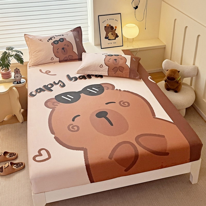 91家纺网 家纺一手货源 找家纺 蘭菲家纺 2025新款全棉大版卡皮巴拉系列单品床笠 皮小蛋