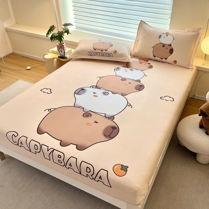 91家纺网 家纺一手货源 找家纺 蘭菲家纺 2025新款全棉大版卡皮巴拉系列单品床笠 沉浸式