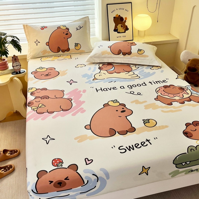 91家纺网 家纺一手货源 找家纺 蘭菲家纺 2025新款全棉大版卡皮巴拉系列单品床笠 豚世界