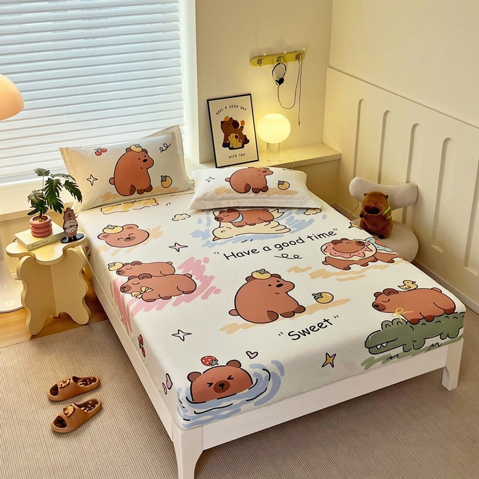 91家纺网 家纺一手货源 找家纺 蘭菲家纺 2025新款全棉大版卡皮巴拉系列单品床笠 豚世界