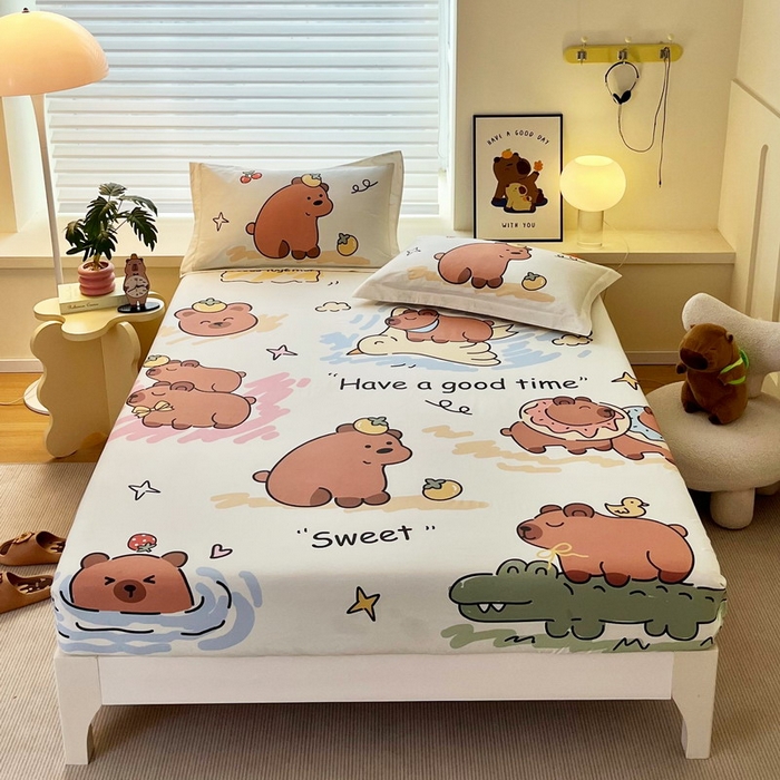 91家纺网 家纺一手货源 找家纺 蘭菲家纺 2025新款全棉大版卡皮巴拉系列单品床笠 豚世界