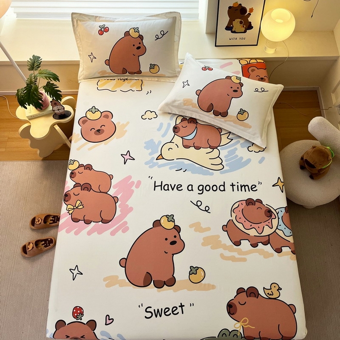 91家纺网 家纺一手货源 找家纺 蘭菲家纺 2025新款全棉大版卡皮巴拉系列单品床笠 豚世界