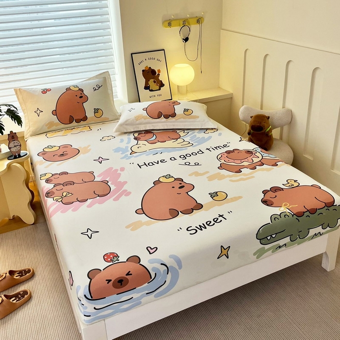 91家纺网 家纺一手货源 找家纺 蘭菲家纺 2025新款全棉大版卡皮巴拉系列单品床笠 豚世界