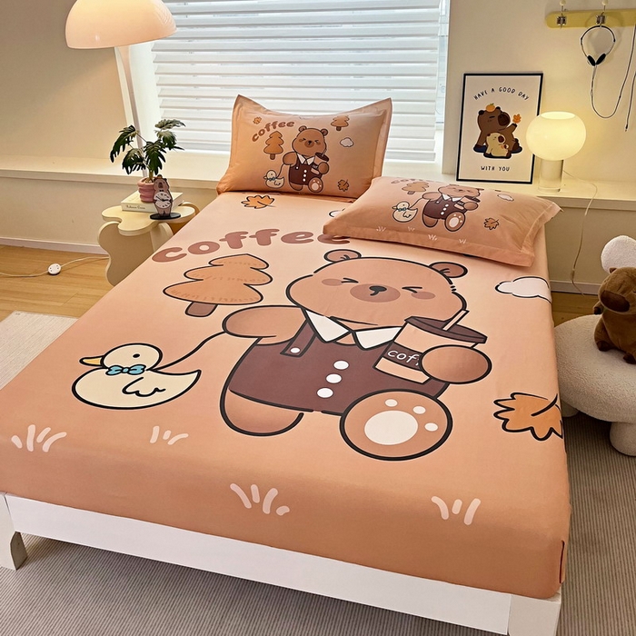 91家纺网 家纺一手货源 找家纺 蘭菲家纺 2025新款全棉大版卡皮巴拉系列单品床笠 拉小鸭