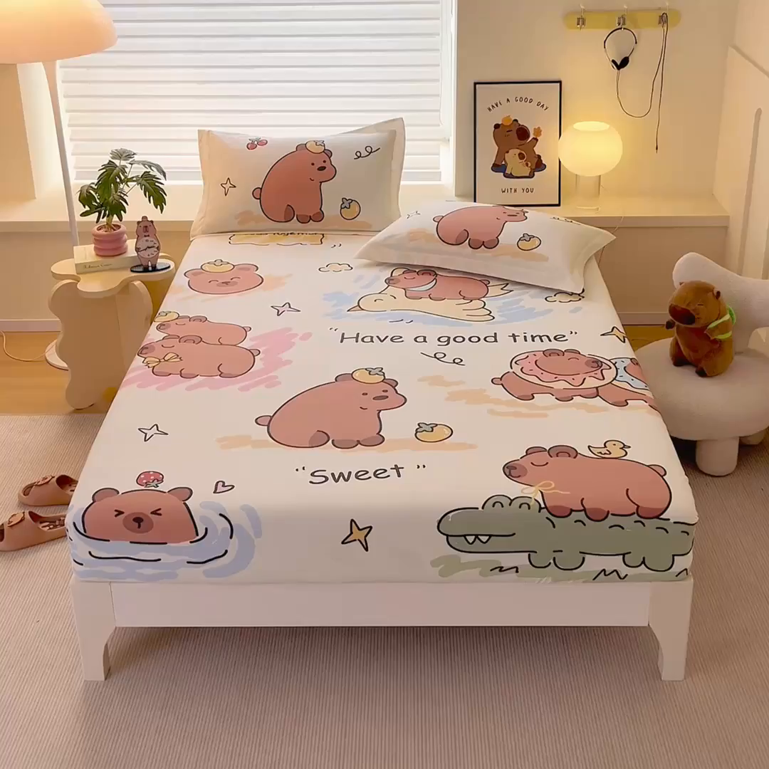 91家纺网 家纺一手货源 找家纺 蘭菲家纺 2025新款全棉大版卡皮巴拉系列单品床笠 豚世界