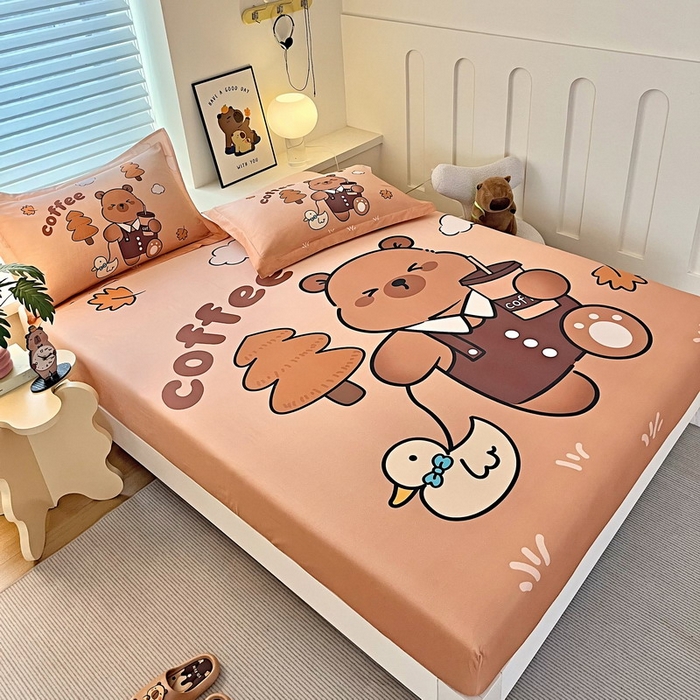 91家纺网 家纺一手货源 找家纺 蘭菲家纺 2025新款全棉大版卡皮巴拉系列单品床笠 拉小鸭