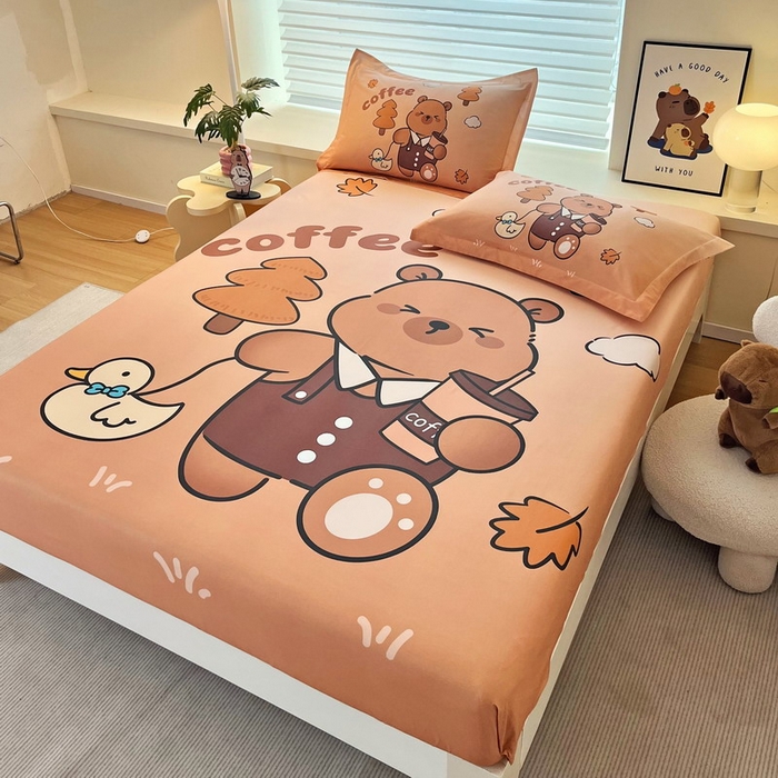 91家纺网 家纺一手货源 找家纺 蘭菲家纺 2025新款全棉大版卡皮巴拉系列单品床笠 拉小鸭