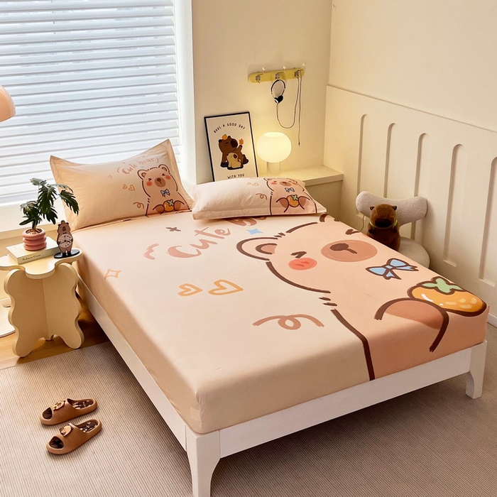 91家纺网 家纺一手货源 找家纺 蘭菲家纺 2025新款全棉大版卡皮巴拉系列单品床笠 大美豚