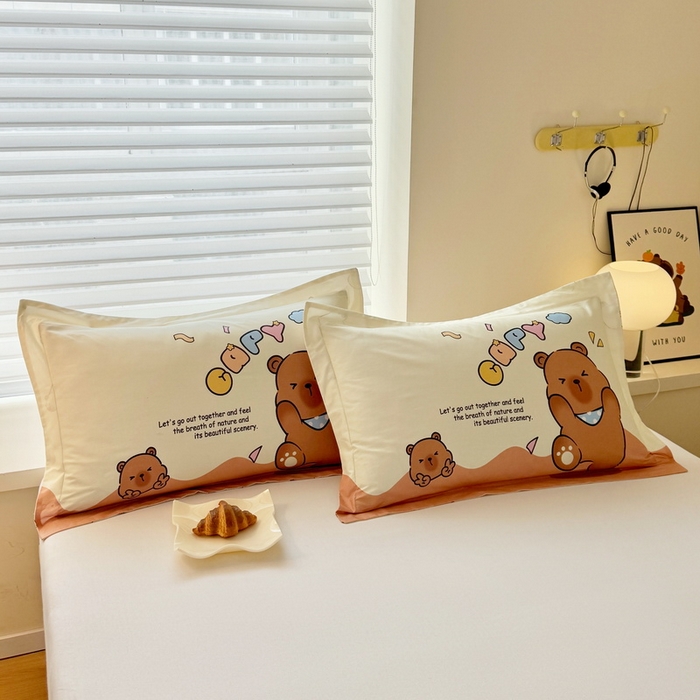 蘭菲家纺 2025新款全棉大版卡皮巴拉系列单品枕套 熊巴拉