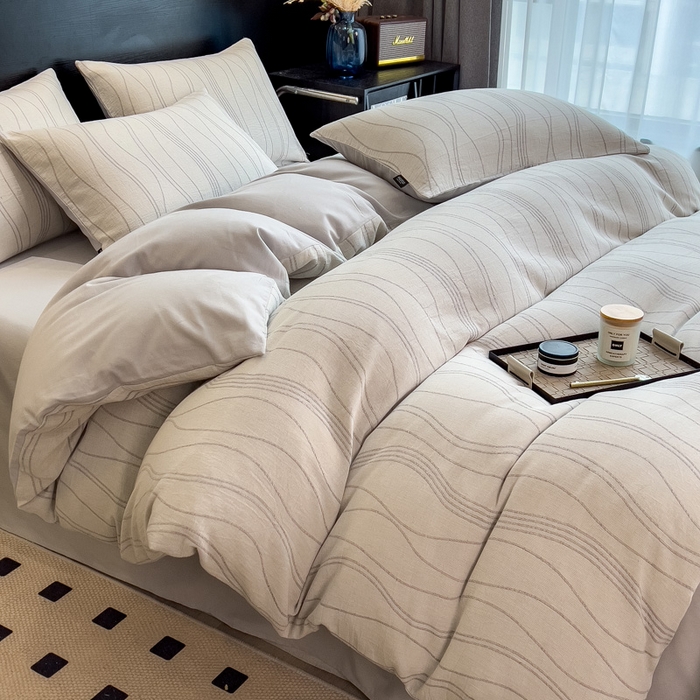 91家纺网 家纺一手货源 找家纺 （总）席世家 2025新款全棉三层纱磨毛四件套单被套