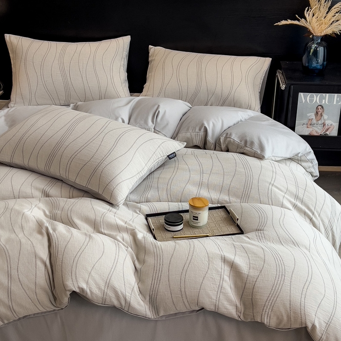 91家纺网 家纺一手货源 找家纺 （总）席世家 2025新款全棉三层纱磨毛四件套单被套