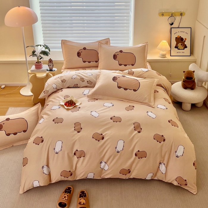 91家纺网 家纺一手货源 找家纺 （总）蘭菲家纺 2025新款全棉小版卡皮巴拉系列四件套