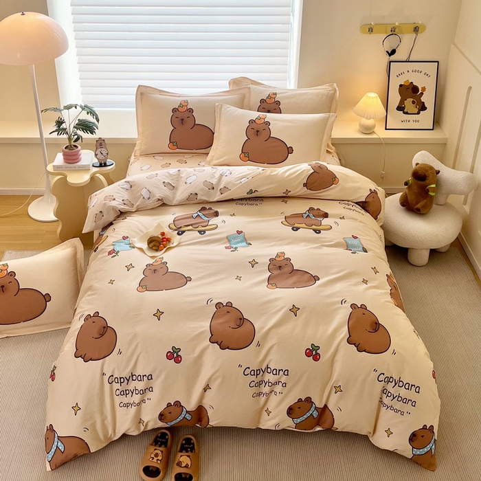 91家纺网 家纺一手货源 找家纺 （总）蘭菲家纺 2025新款全棉小版卡皮巴拉系列四件套