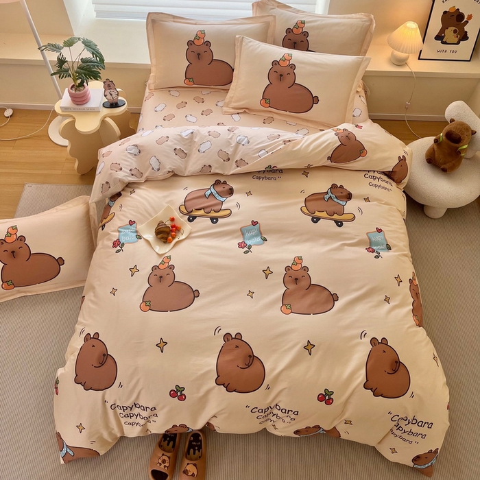 91家纺网 家纺一手货源 找家纺 （总）蘭菲家纺 2025新款全棉小版卡皮巴拉系列四件套