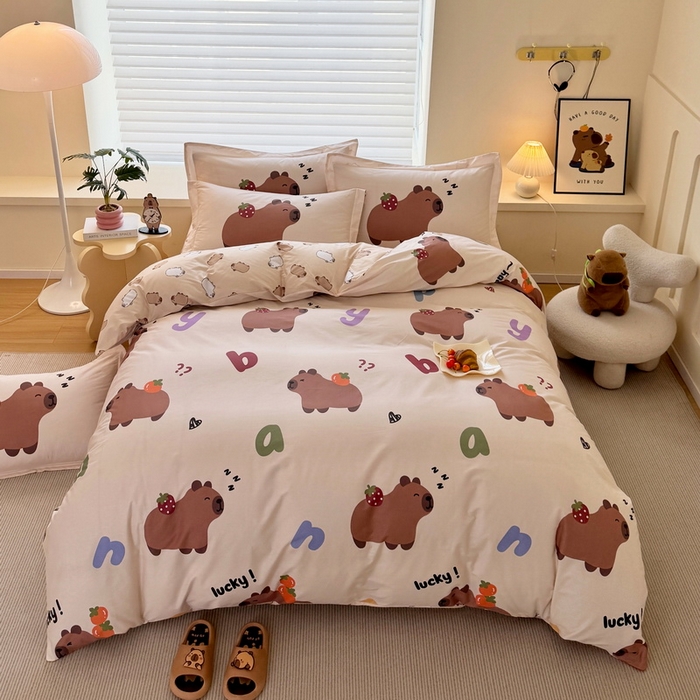 91家纺网 家纺一手货源 找家纺 （总）蘭菲家纺 2025新款全棉小版卡皮巴拉系列四件套