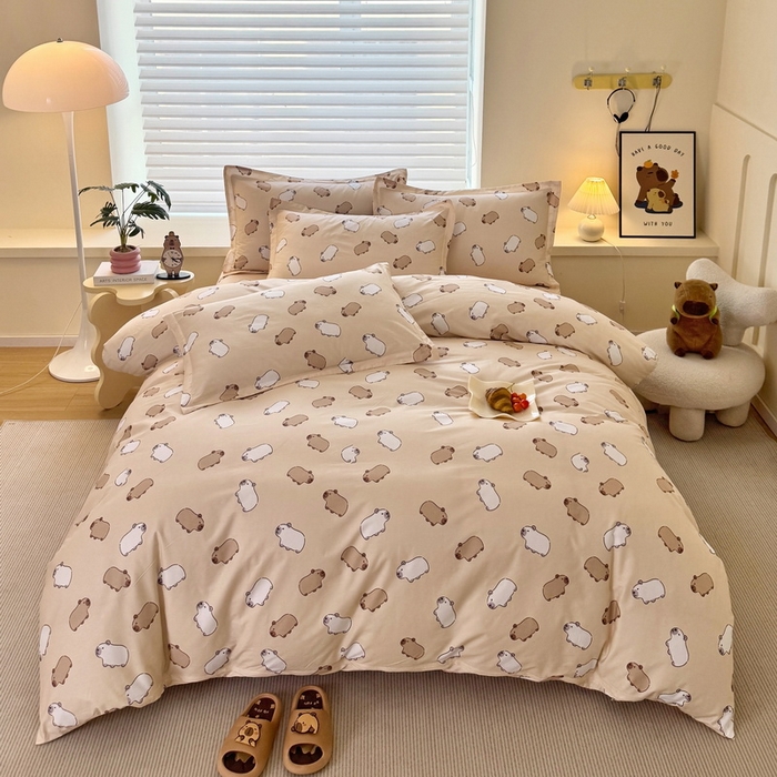 91家纺网 家纺一手货源 找家纺 （总）蘭菲家纺 2025新款全棉小版卡皮巴拉系列四件套