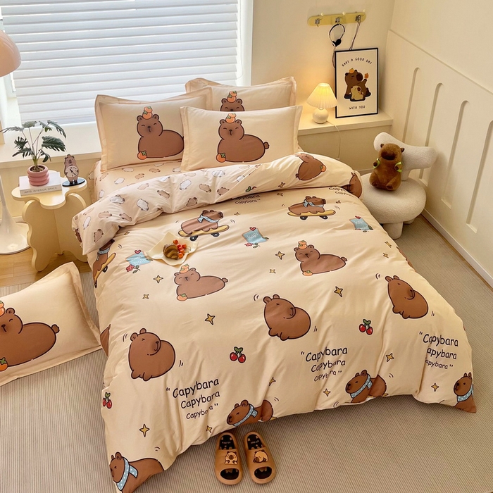 91家纺网 家纺一手货源 找家纺 （总）蘭菲家纺 2025新款全棉小版卡皮巴拉系列四件套