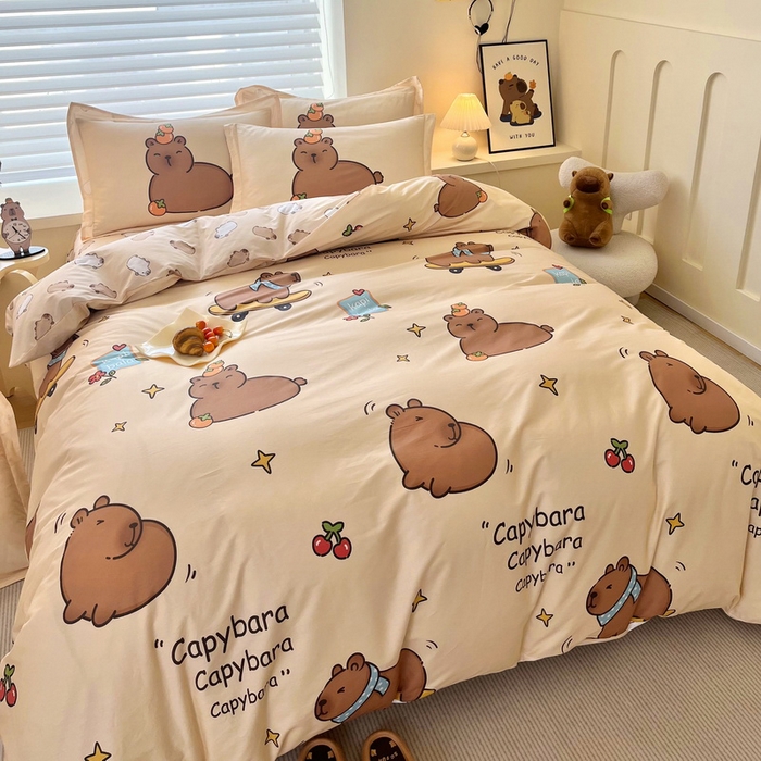 91家纺网 家纺一手货源 找家纺 （总）蘭菲家纺 2025新款全棉小版卡皮巴拉系列四件套