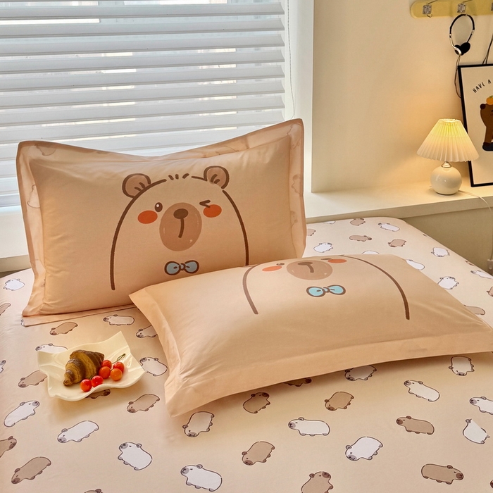 91家纺网 家纺一手货源 找家纺 蘭菲家纺 2025新款全棉小版卡皮巴拉系列四件套 小卡