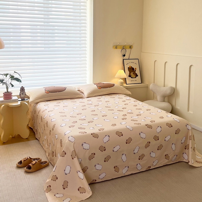 91家纺网 家纺一手货源 找家纺 蘭菲家纺 2025新款全棉小版卡皮巴拉系列四件套 爱滑板