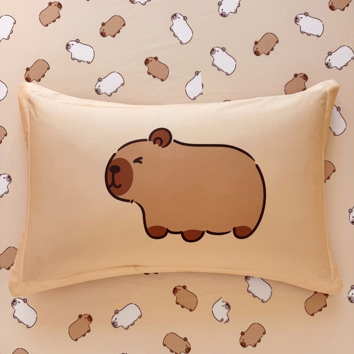 91家纺网 家纺一手货源 找家纺 蘭菲家纺 2025新款全棉小版卡皮巴拉系列四件套 卡豚