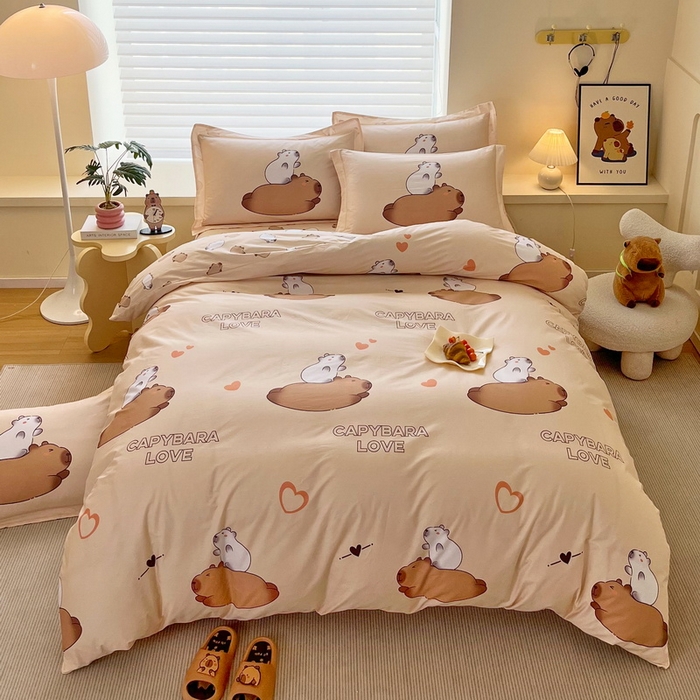 蘭菲家纺 2025新款全棉小版卡皮巴拉系列四件套 陪伴拉