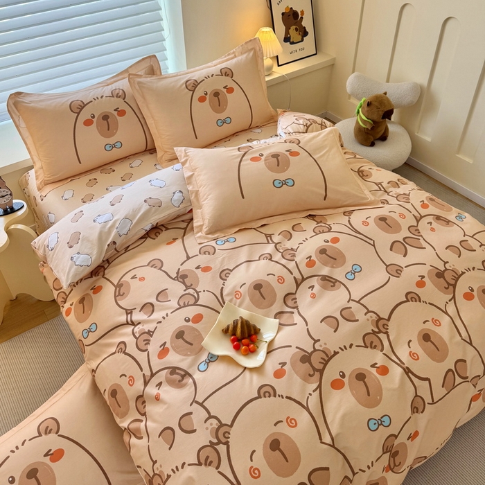 91家纺网 家纺一手货源 找家纺 蘭菲家纺 2025新款全棉小版卡皮巴拉系列四件套 小卡