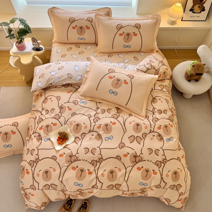 91家纺网 家纺一手货源 找家纺 蘭菲家纺 2025新款全棉小版卡皮巴拉系列四件套 小卡