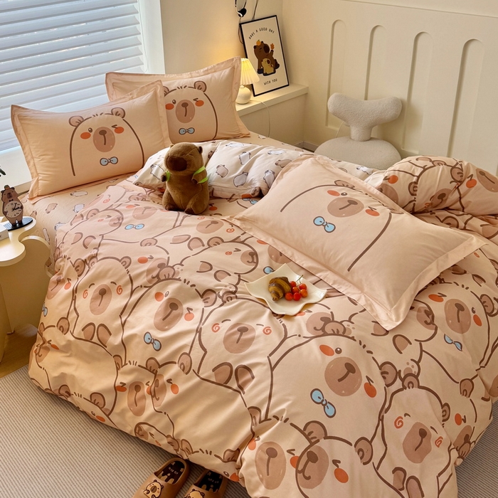 91家纺网 家纺一手货源 找家纺 蘭菲家纺 2025新款全棉小版卡皮巴拉系列四件套 小卡