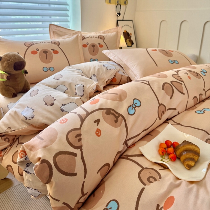 91家纺网 家纺一手货源 找家纺 蘭菲家纺 2025新款全棉小版卡皮巴拉系列四件套 小卡