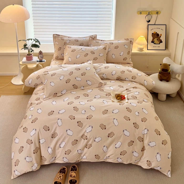 91家纺网 家纺一手货源 找家纺 蘭菲家纺 2025新款全棉小版卡皮巴拉系列四件套 小奶豚