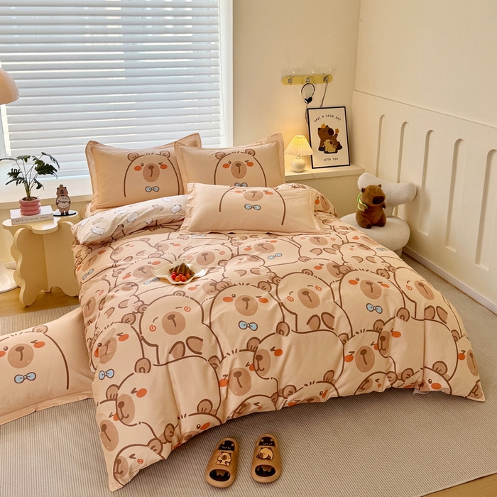 91家纺网 家纺一手货源 找家纺 蘭菲家纺 2025新款全棉小版卡皮巴拉系列四件套 小卡