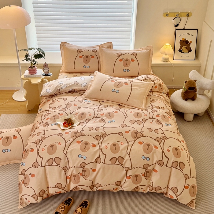 蘭菲家纺 2025新款全棉小版卡皮巴拉系列四件套 小卡