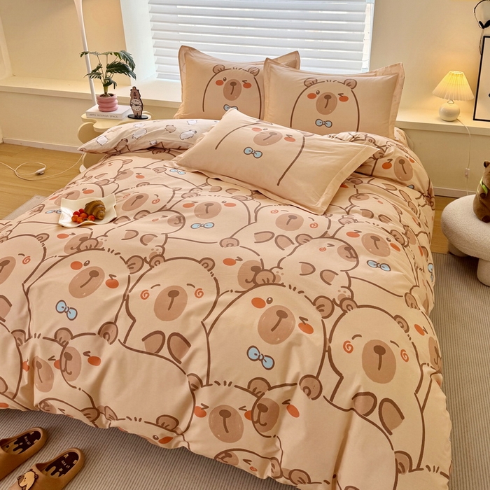 91家纺网 家纺一手货源 找家纺 蘭菲家纺 2025新款全棉小版卡皮巴拉系列四件套 小卡