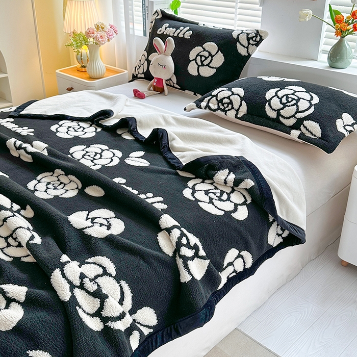 91家纺网 家纺一手货源 找家纺 （总）梓之赫 2025新款黑白阳离子舒棉绒云锦绒复合多功能毛毯毯子