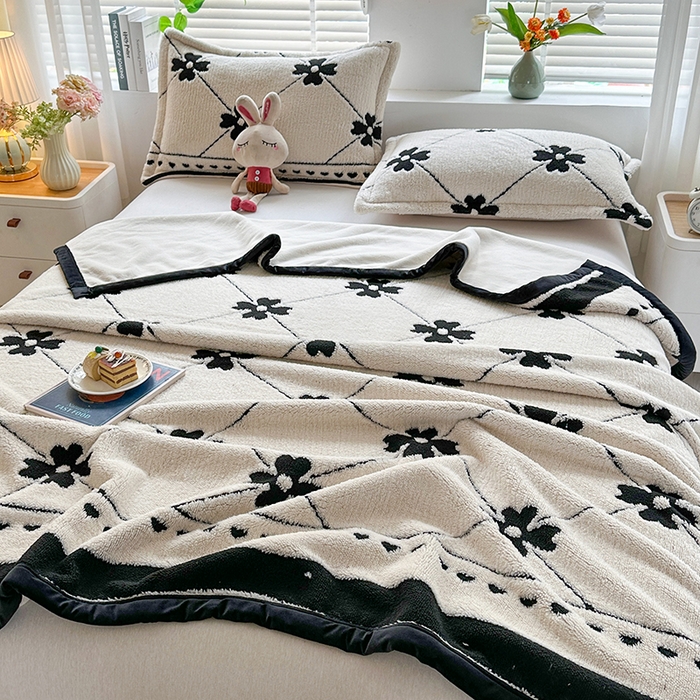 91家纺网 家纺一手货源 找家纺 （总）梓之赫 2025新款黑白阳离子舒棉绒云锦绒复合多功能毛毯毯子