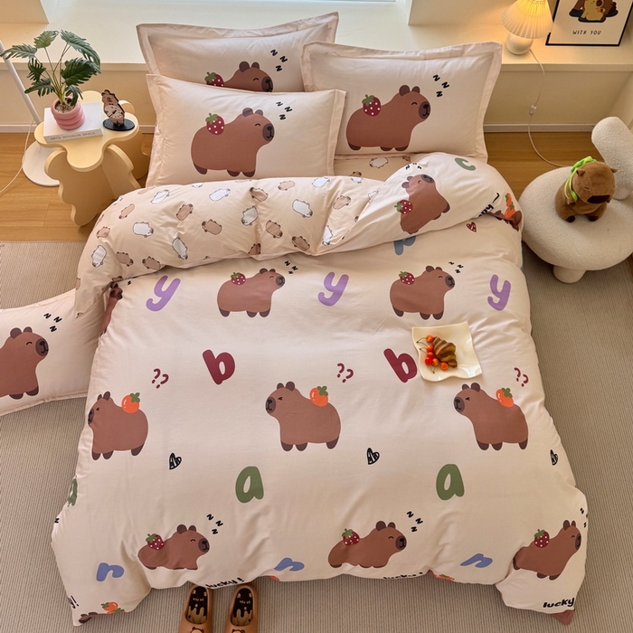 91家纺网 家纺一手货源 找家纺 蘭菲家纺 2025新款全棉小版卡皮巴拉系列四件套 皮小萌