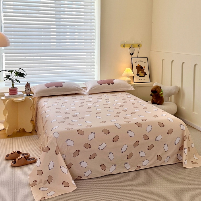 91家纺网 家纺一手货源 找家纺 蘭菲家纺 2025新款全棉小版卡皮巴拉系列四件套 皮小萌