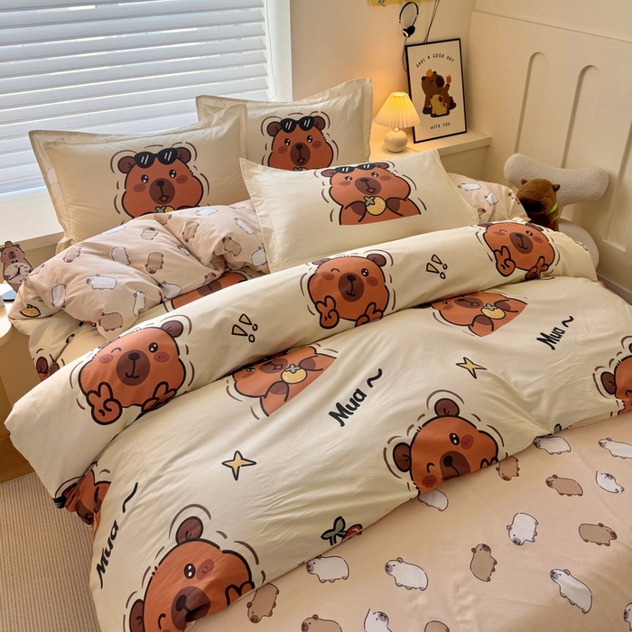 91家纺网 家纺一手货源 找家纺 蘭菲家纺 2025新款全棉小版卡皮巴拉系列四件套 拉不动