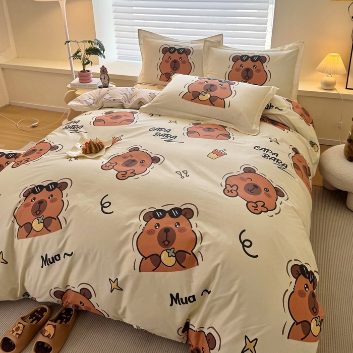 91家纺网 家纺一手货源 找家纺 蘭菲家纺 2025新款全棉小版卡皮巴拉系列四件套 拉不动