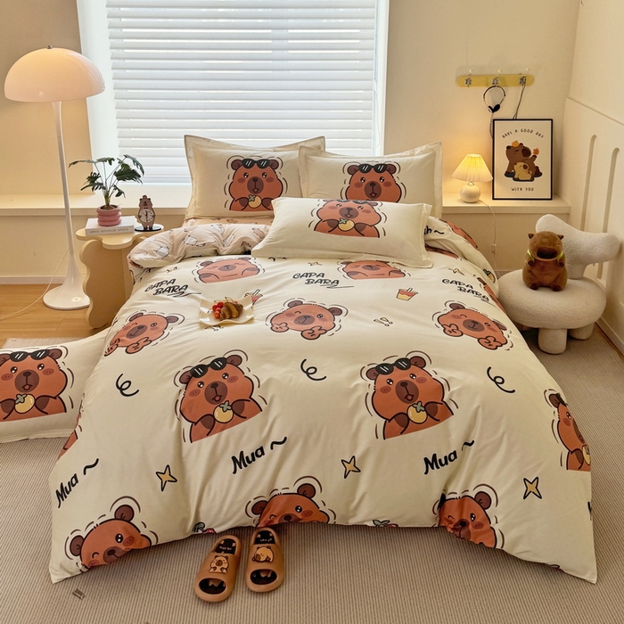 蘭菲家纺 2025新款全棉小版卡皮巴拉系列四件套 拉不动