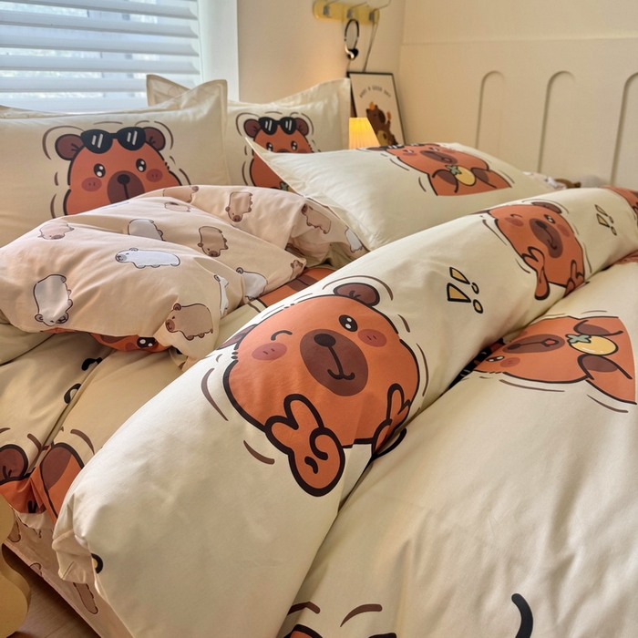 91家纺网 家纺一手货源 找家纺 蘭菲家纺 2025新款全棉小版卡皮巴拉系列四件套 拉不动