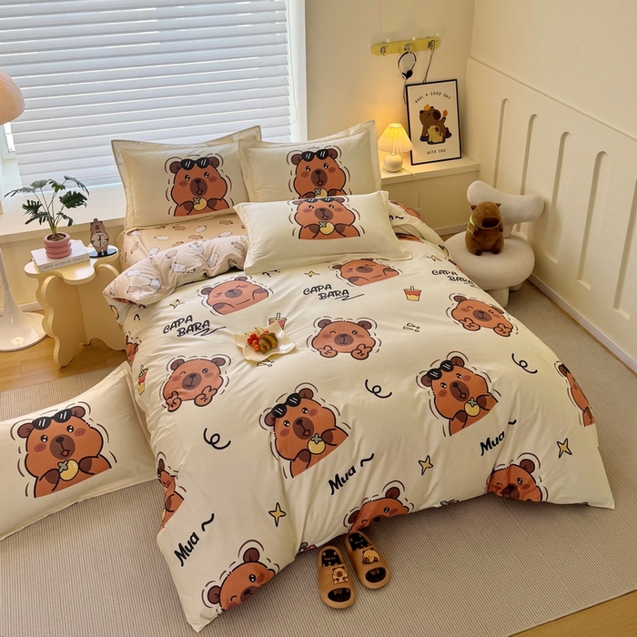 91家纺网 家纺一手货源 找家纺 蘭菲家纺 2025新款全棉小版卡皮巴拉系列四件套 拉不动