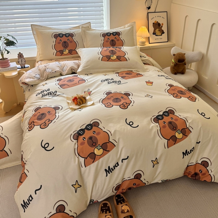 91家纺网 家纺一手货源 找家纺 蘭菲家纺 2025新款全棉小版卡皮巴拉系列四件套 拉不动